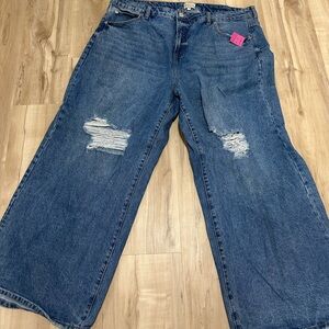 Eloquii Blue Distressed Wide Leg Jeans